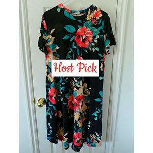 HP! Reb & J. Black Floral High Neck Trapeze Dress