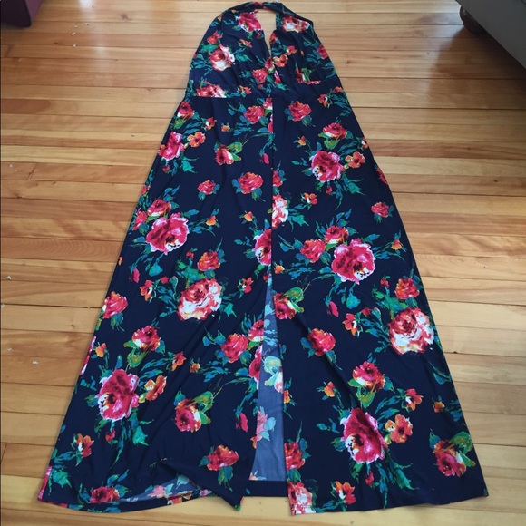 Alloy Apparel Dresses & Skirts - Alloy Apparel Maxi Halter Navy with Flowers 3X