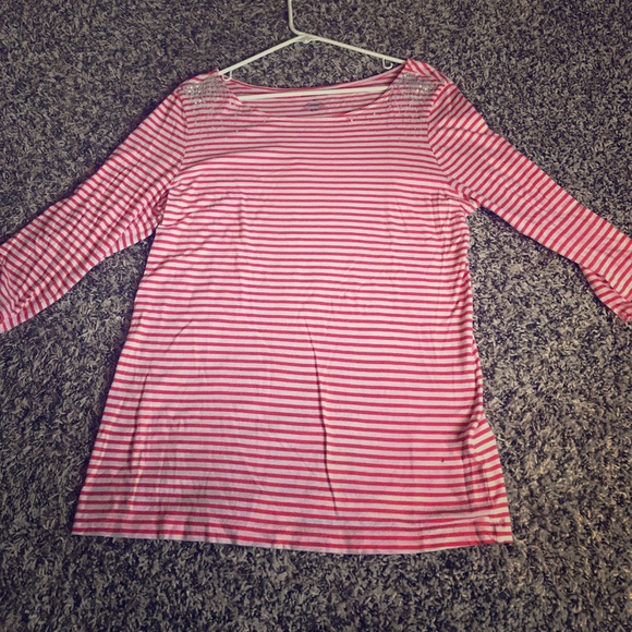 💕 Banana Republic Coral Striped 3/4 length Sleeve - Picture 1 of 3