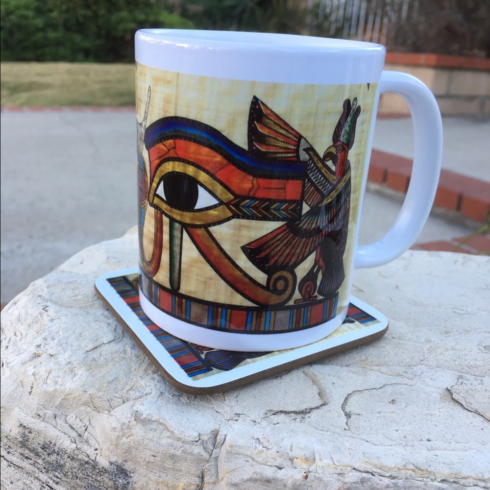 Egyptian Art mug with matching coaster