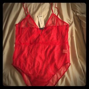 NWT boohoo Plus Red Fishnet Mesh Bodysuit 2X