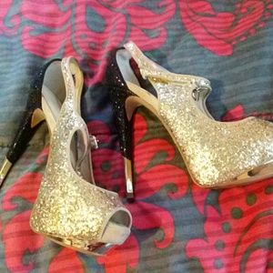 Gold and Black Glitter Shoes
