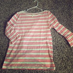 💕 Loft Coral Striped 3/4 Length Tee