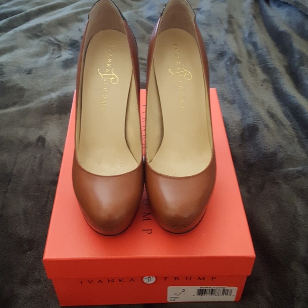 Tan and black heels