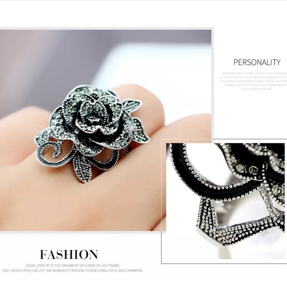 2 Stunning Black Rose Rings Sizes 7&8 - Picture 2 of 6