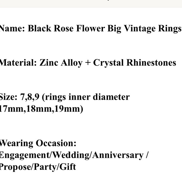 2 Stunning Black Rose Rings Sizes 7&8 - Picture 6 of 6