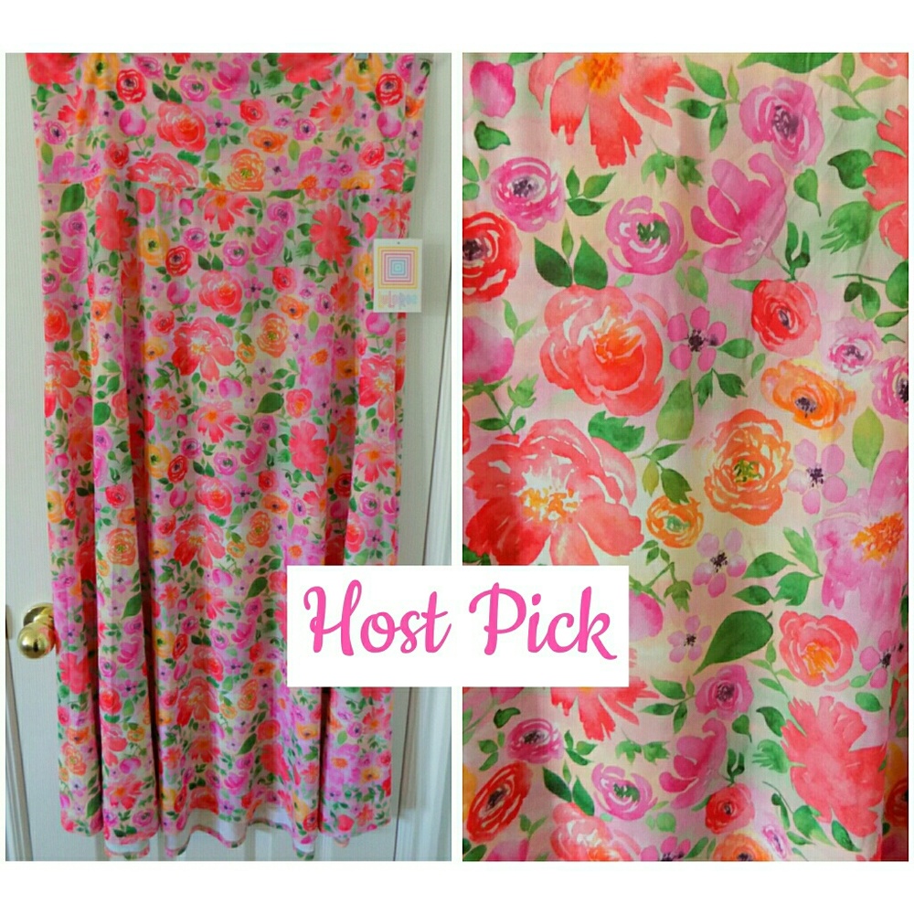 HP! LuLaRoe Pink Floral Watercolor Maxi Skirt