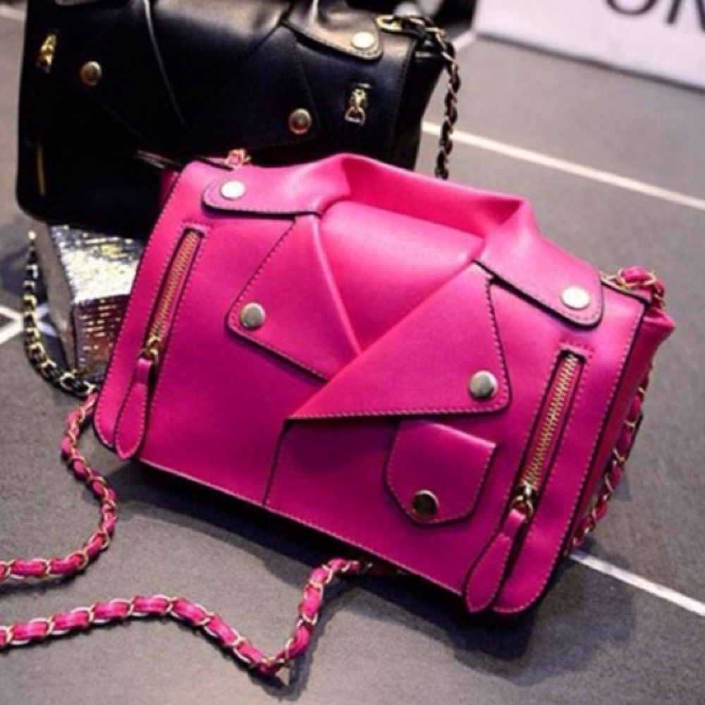 🆕 Pink leather jacket handbag.