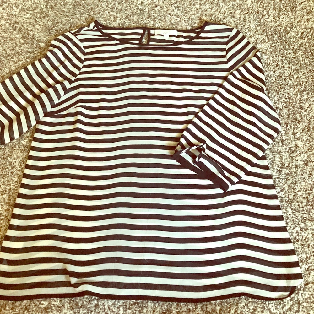 ❤️ Loft Striped Sheer 3/4 Length Blouse ❤️