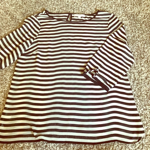 ❤️ Loft Striped Sheer 3/4 Length Blouse ❤️ - Picture 1 of 2