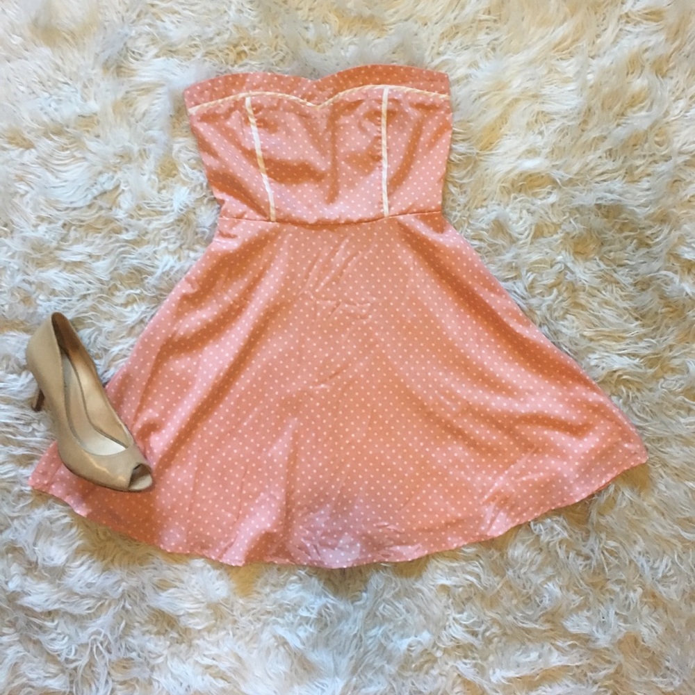 Pink sweetheart dress with white polka dots