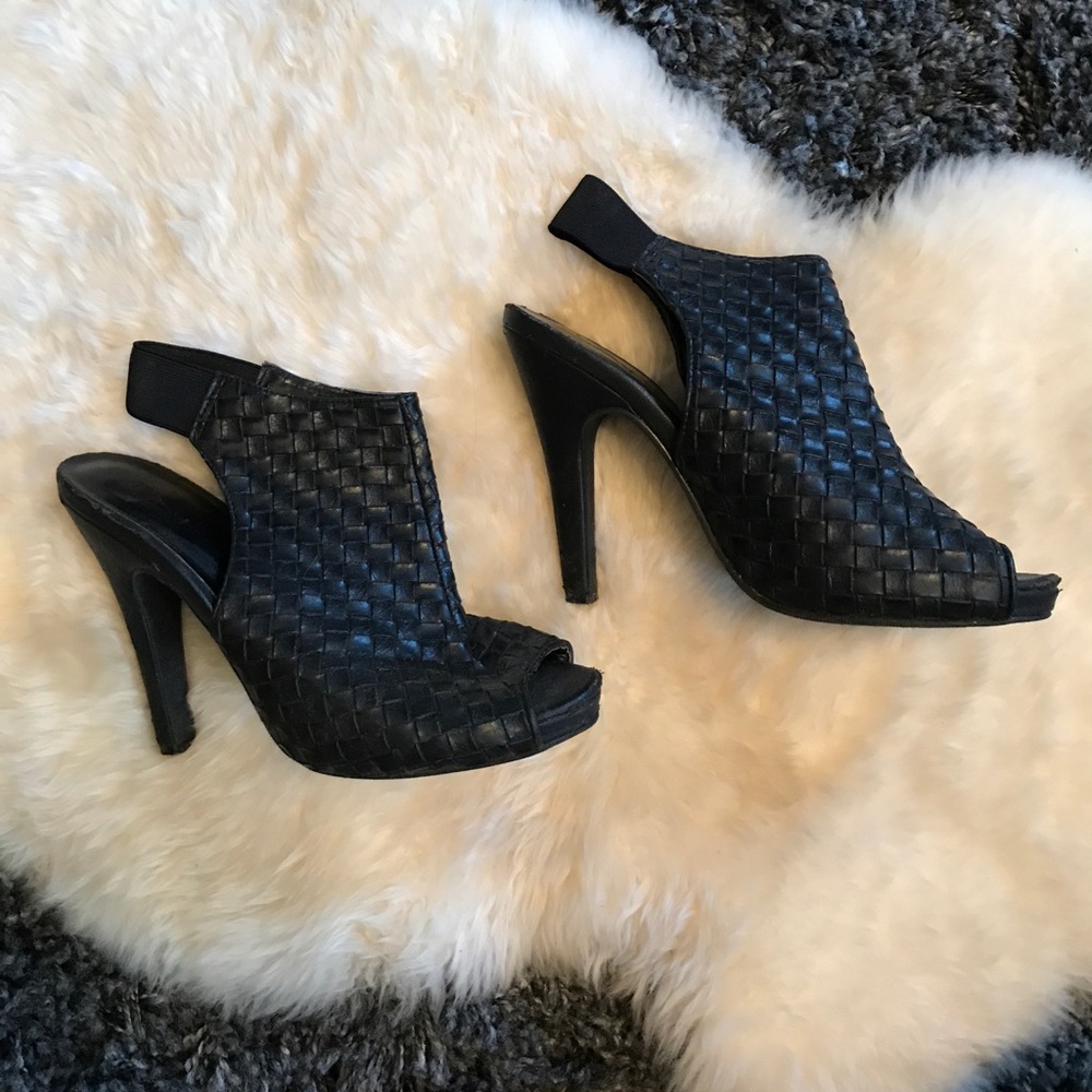 Black Woven Sling-Back Heels