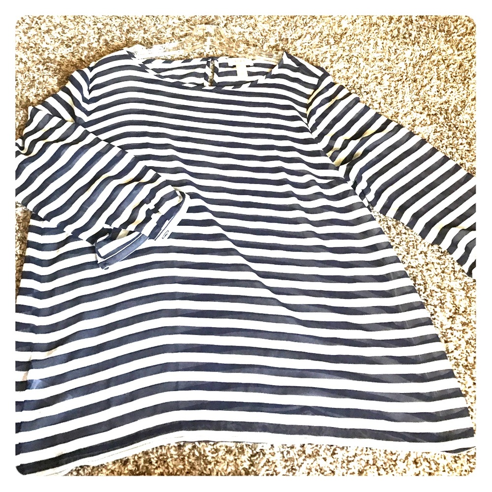 💕 Loft Sheer Striped 3/4 Length Blouse 💕