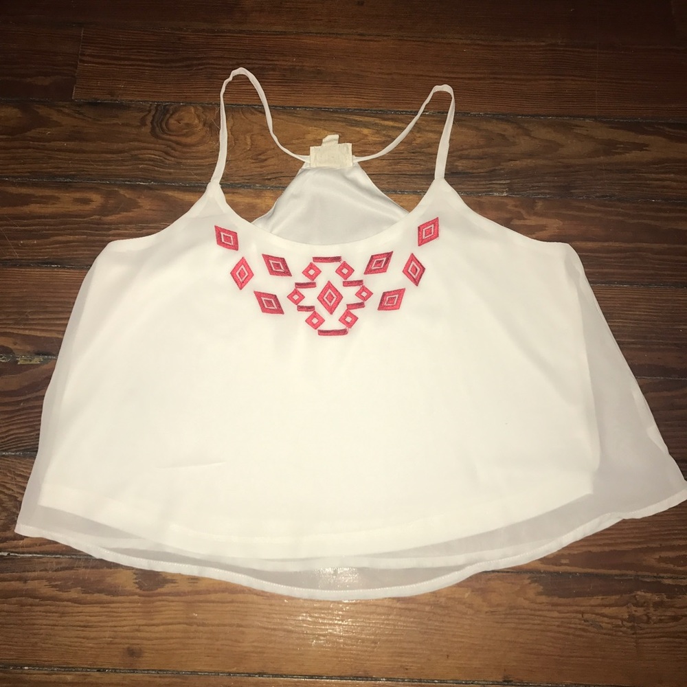 White with red tribal detail crop top
