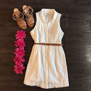 White Crochet Sundress with Belt