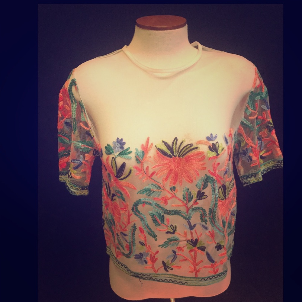 White Floral Mesh Blouse
