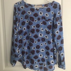 Ann Taylor LOFT Blue Floral Long-sleeve Top - SP