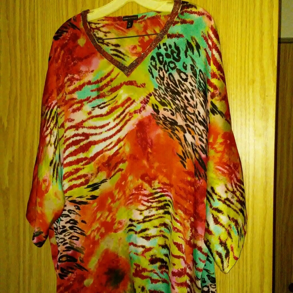 Dana Buchman bright leopard beaded top XL