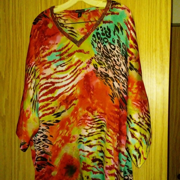 Dana Buchman bright leopard beaded top XL - Picture 1 of 4