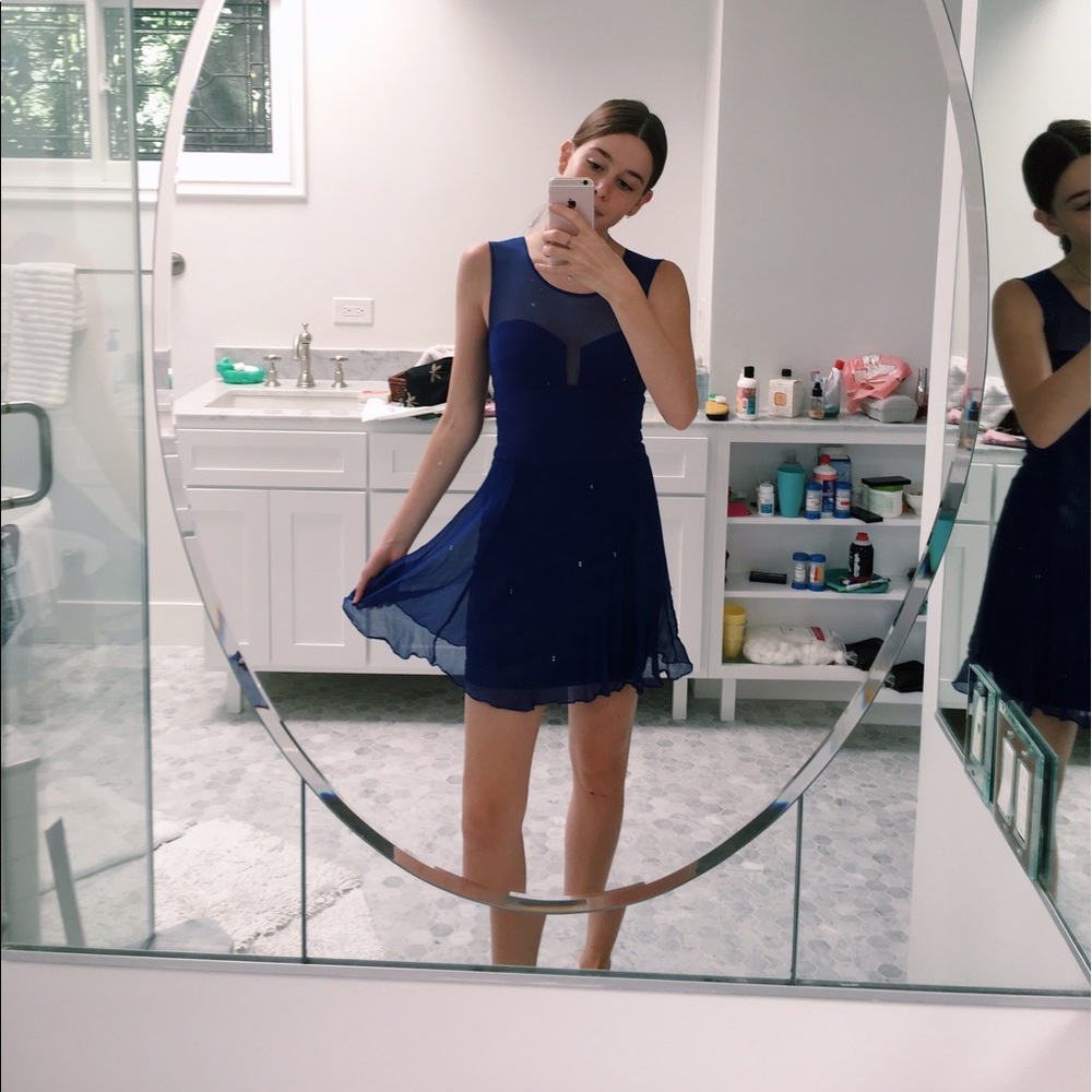 Blue sleeveless formal BCBG Maxazria dress