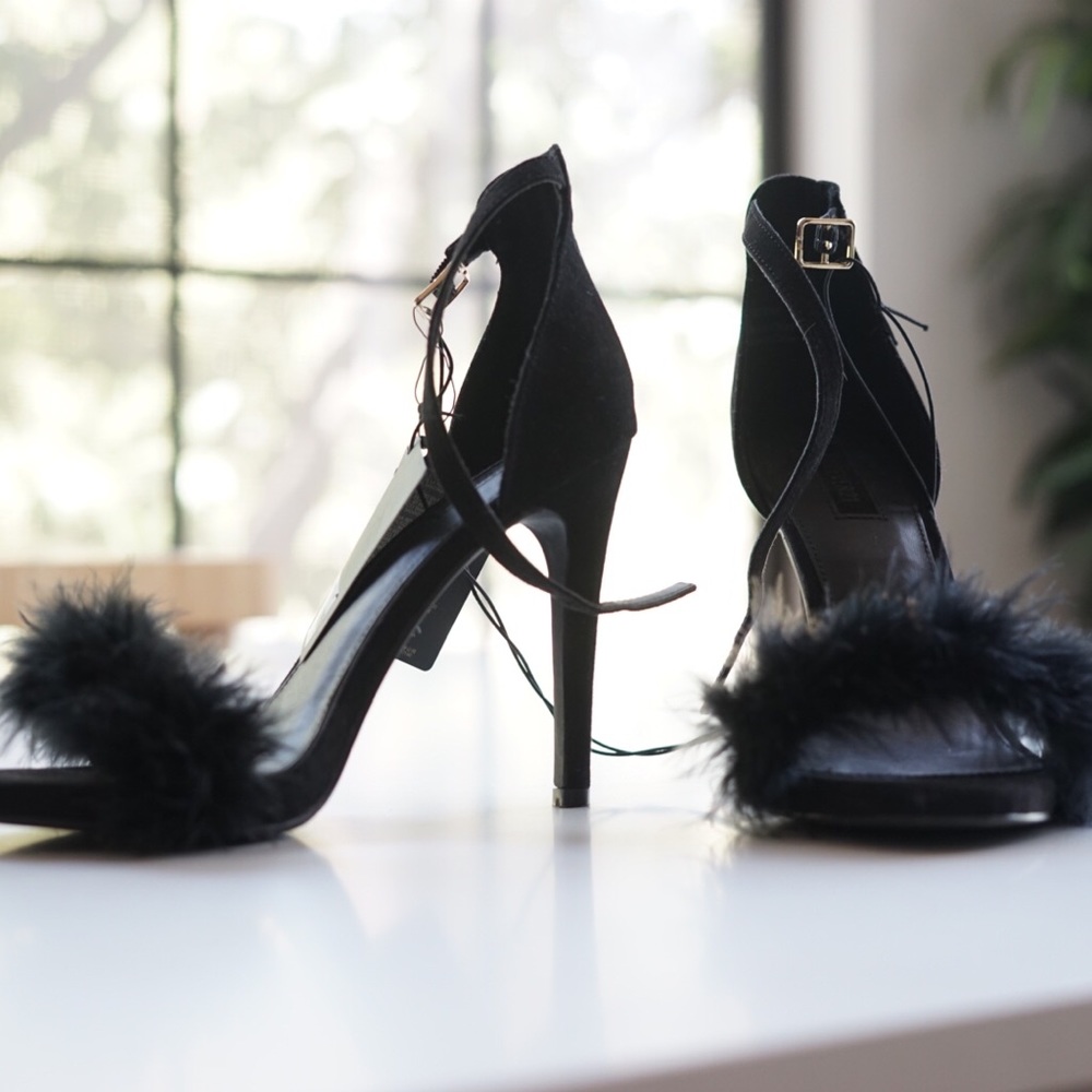 Forever 21 Black Fuzzy Heels