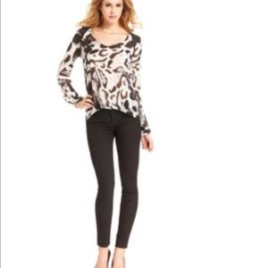 Animal print top with faux leather shoulders M