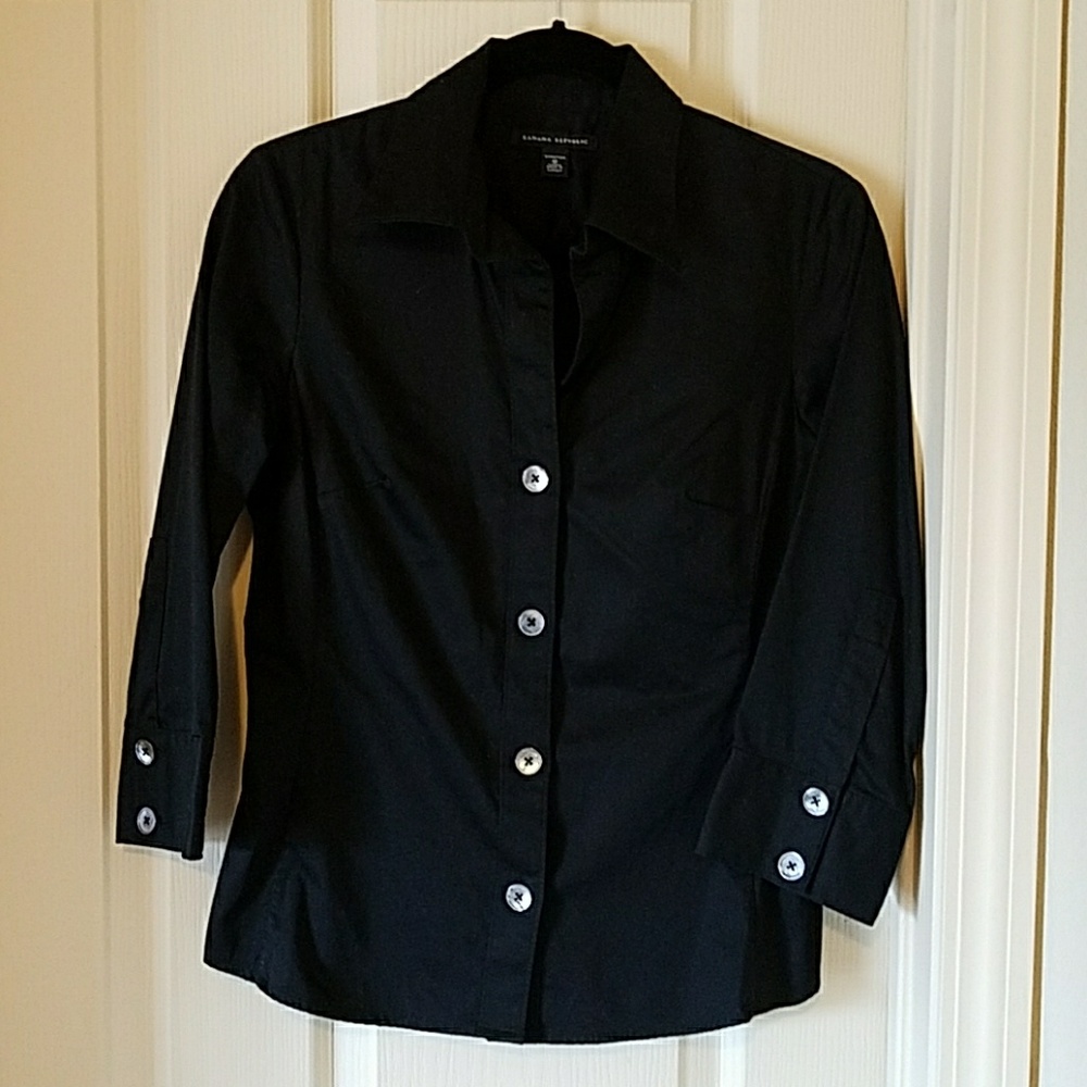 Banana Republic 3/4 slv black stretch COTTON. Sz M
