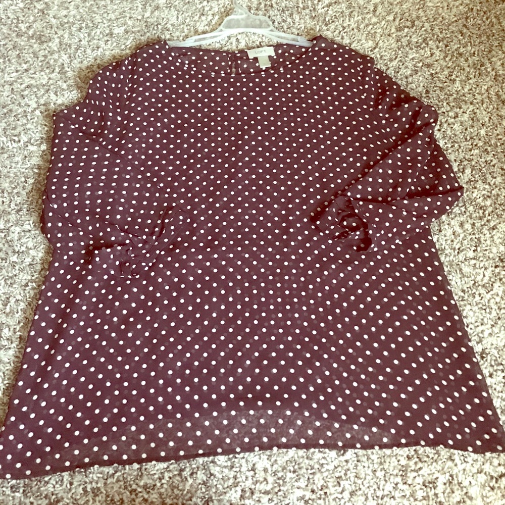 💕 Loft Brown and White Polka Dot Sheer Blouse