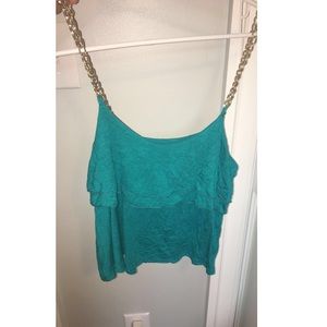 Blue tank top with chain shoulders