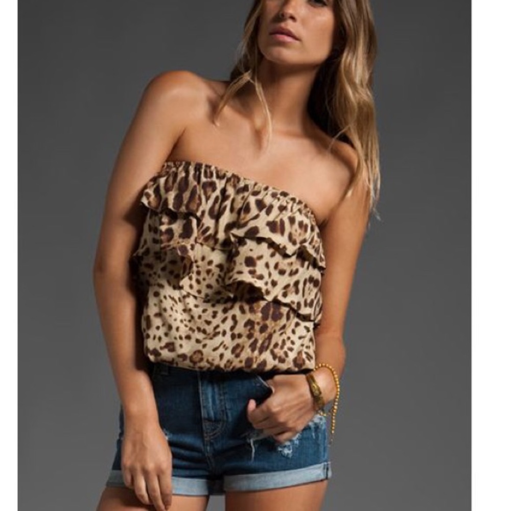 Blu Moon Strapless Ruffle Top In Leopard