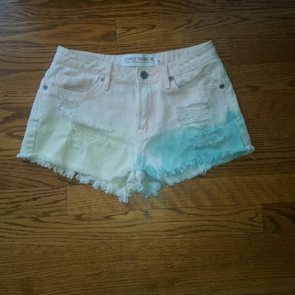 Gypsy Warrior tye dye ripped festival shorts 1