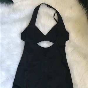 REHAB all black halter dress