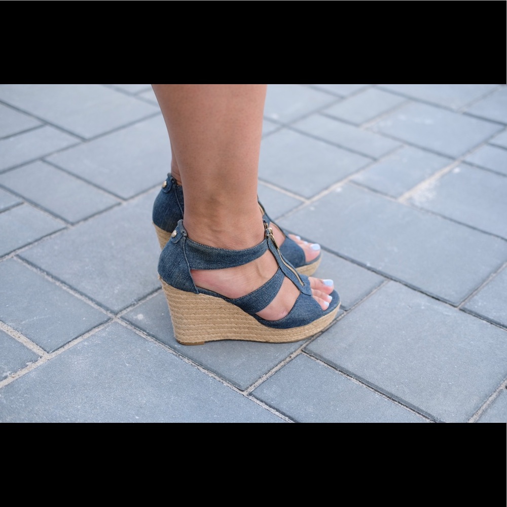 Michael Kors denim wedge sandals