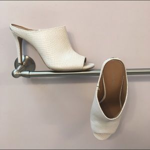 Calvin Klein white snakeskin mules