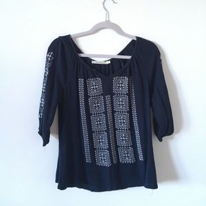 Navy embroidered blouse