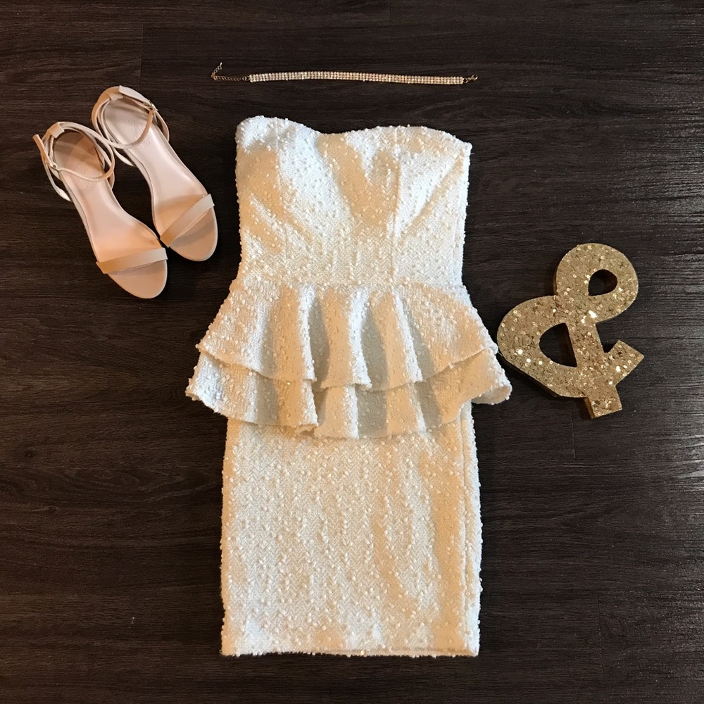 SOLD Strapless pencil dress with ruffles