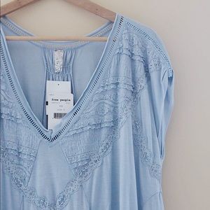 NWT Free People Blue Abigail Lace-Detail Tee