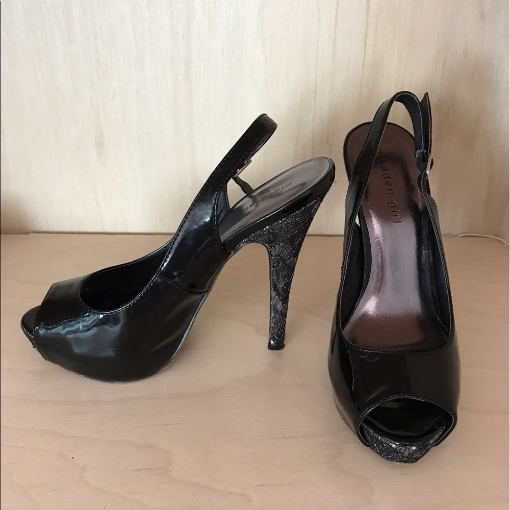 Sparkle crackle lace sling back pump heels