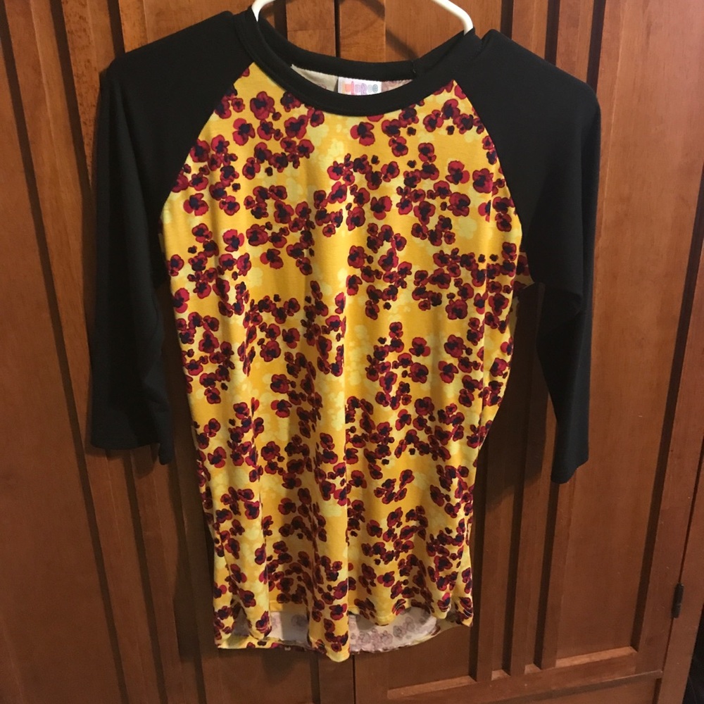 New Lularoe Randy XS Black/gold/burgundy flowers.