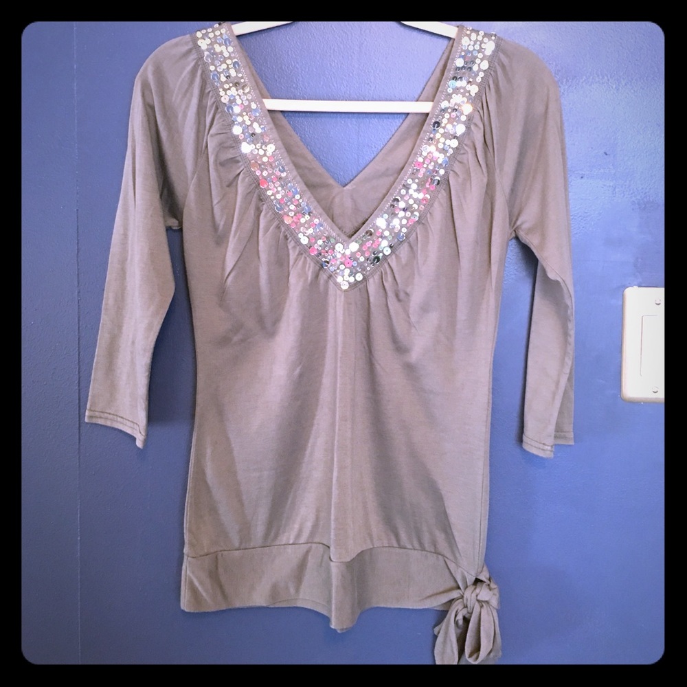 American Rag Gray Silver Sequined Top