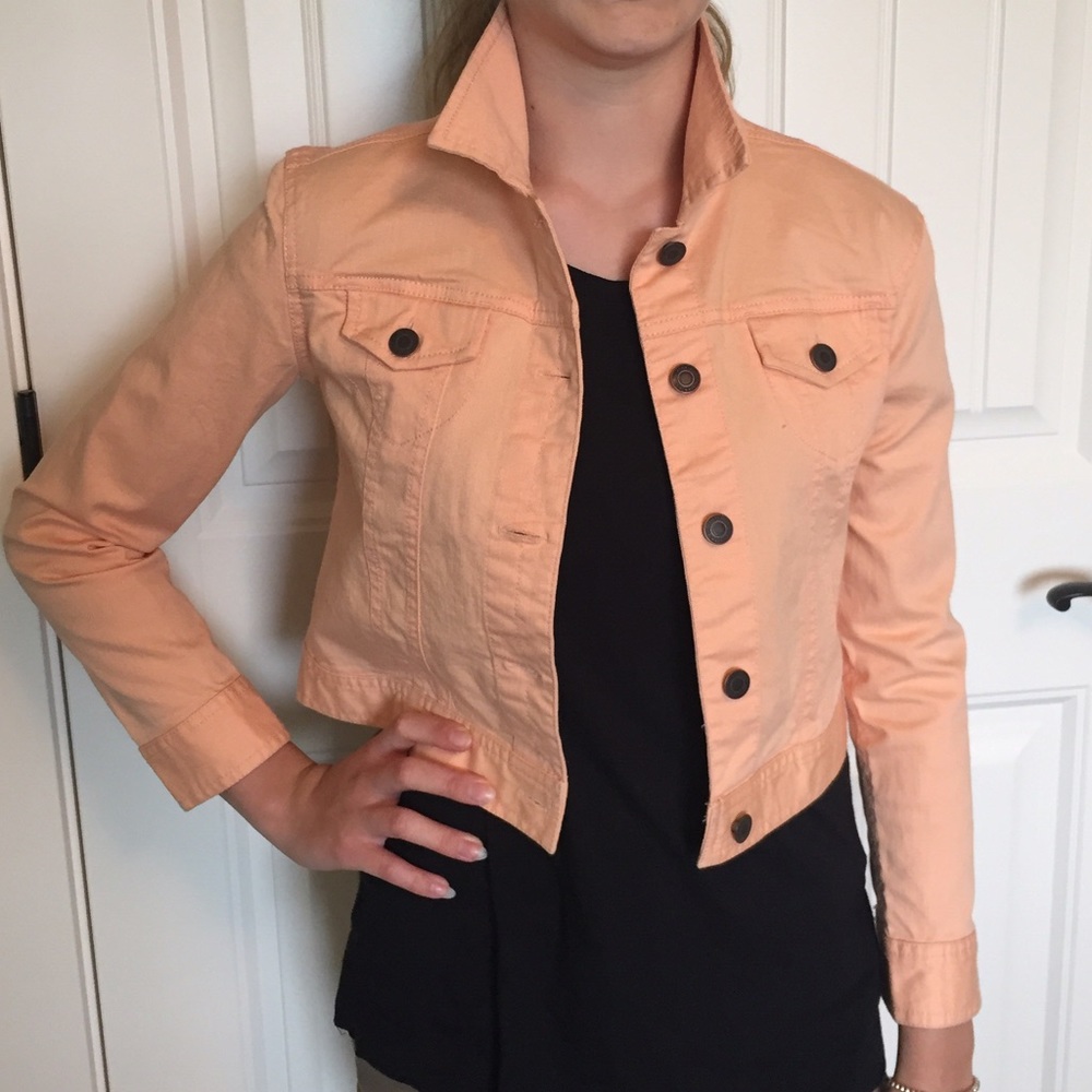 Blush/peach colored stretch denim jacket sz 14 (L)