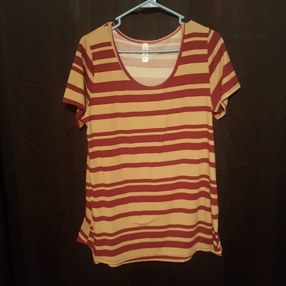Tan and maroon striped lularoe shirt