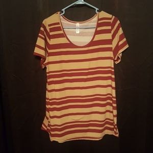 Tan and maroon striped lularoe shirt
