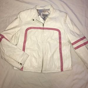 White Leather jacket with pink accents