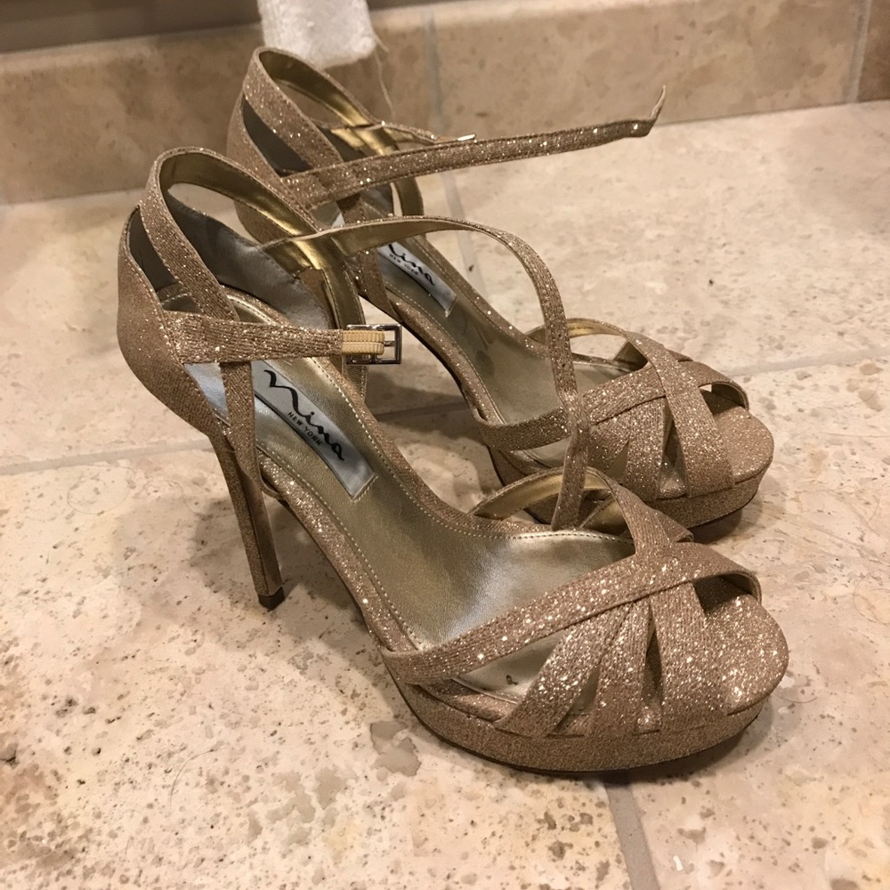 Nina gold sparkle strappy heel