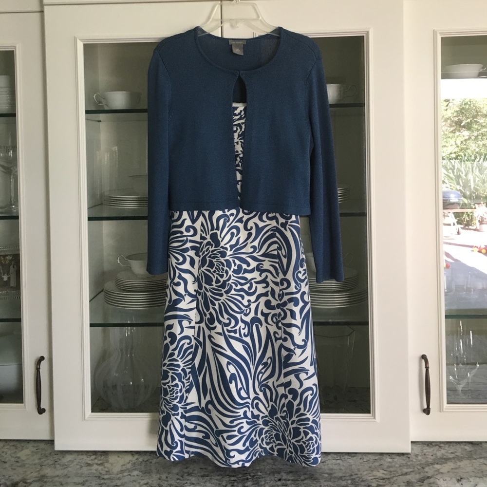 Ann Taylor blue & white dress with cardigan