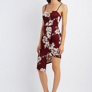 Red floral asymmetrical bodycon dress