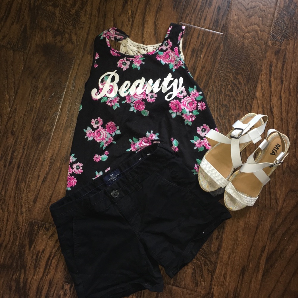 Floral Black Top