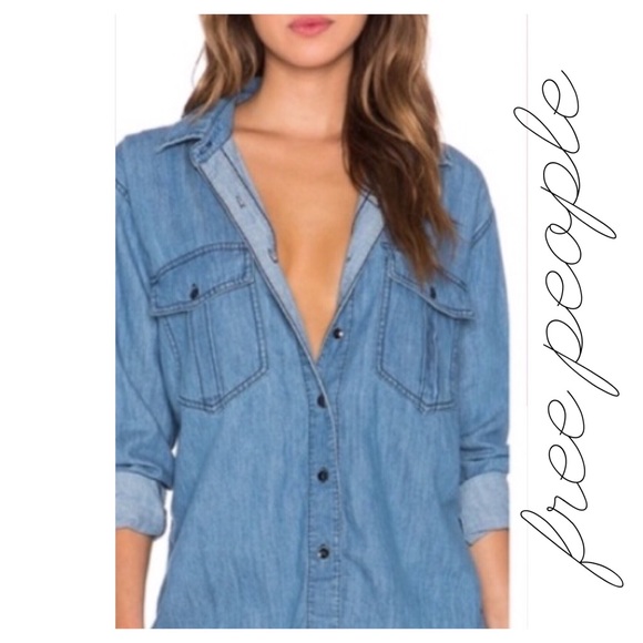 Free People Tops - Free People Chambray Cotton Blue Button Front Top
