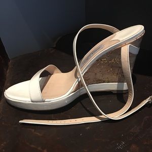 Jimmy chop white and cork wedge sandal